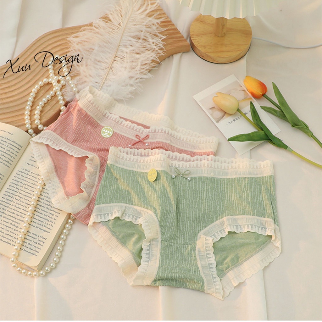 Quần lót nữ cotton Xuu phối ren chất liệu cao cấp màu sắc ngọt ngào QC50