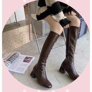 Boot - bốt đùi qc form da mềm mũi vuông khoá trong