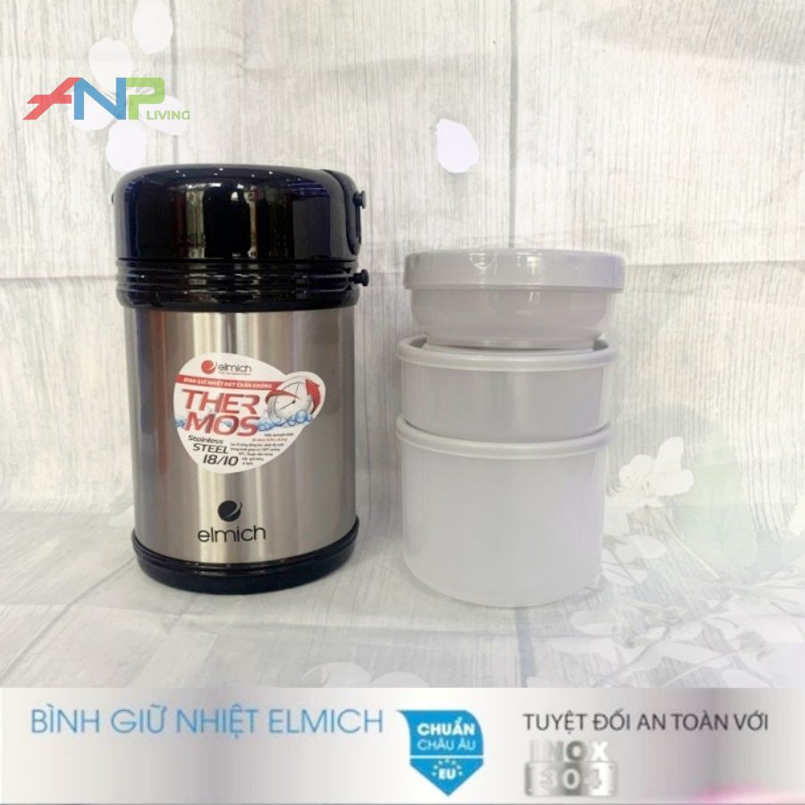 Hộp Đựng Cơm Giữ Nhiệt 3 Ngăn Inox 304 nóng 12h lạnh 24h ELMICH El3144 1800ml