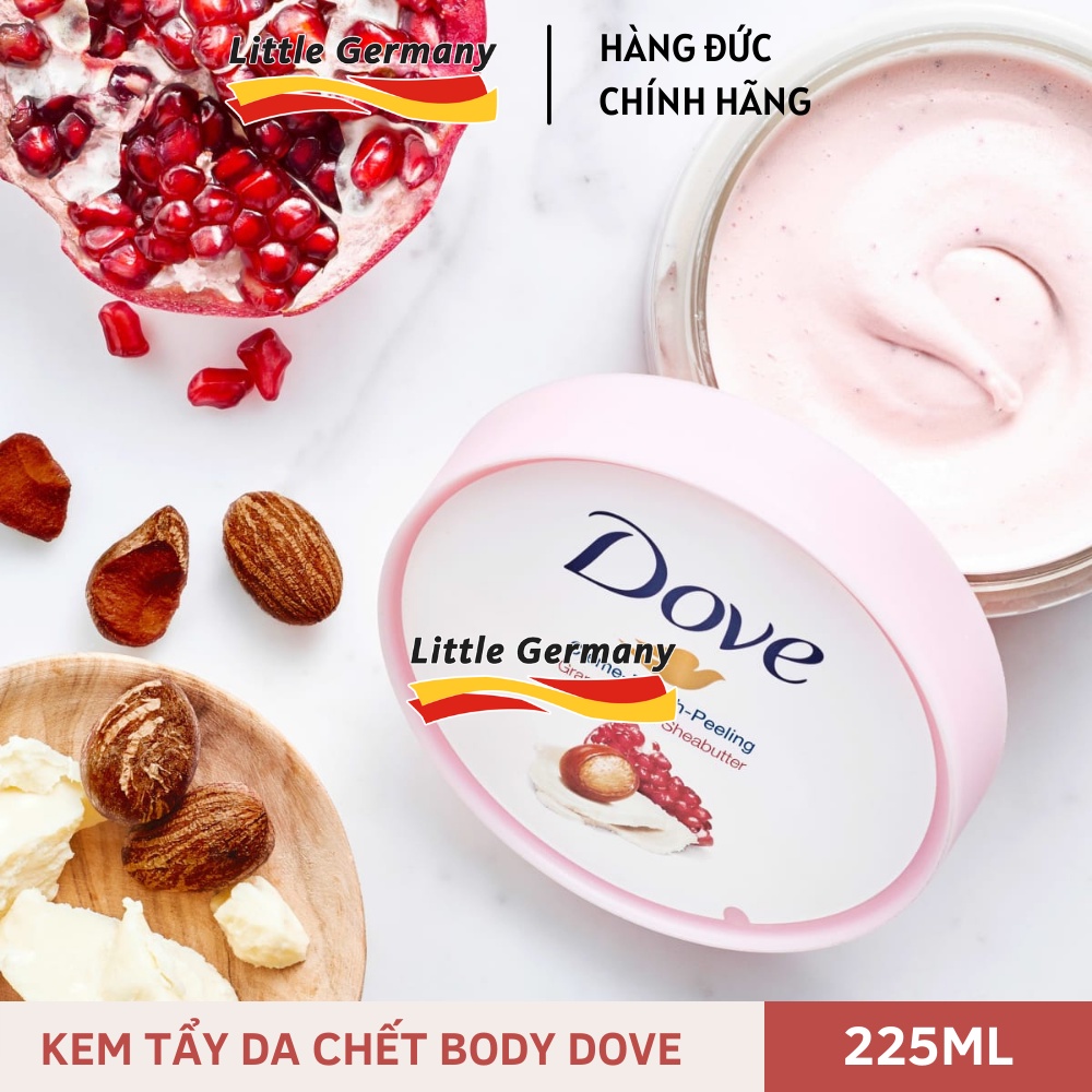 Kem Tẩy Da Chết Toàn Thân Dove Exfoliating Body Polish - Hàng Đức 225ml - Dành Cho Mọi Loại Da, Dưỡng Trắng Da, Mờ Thâm