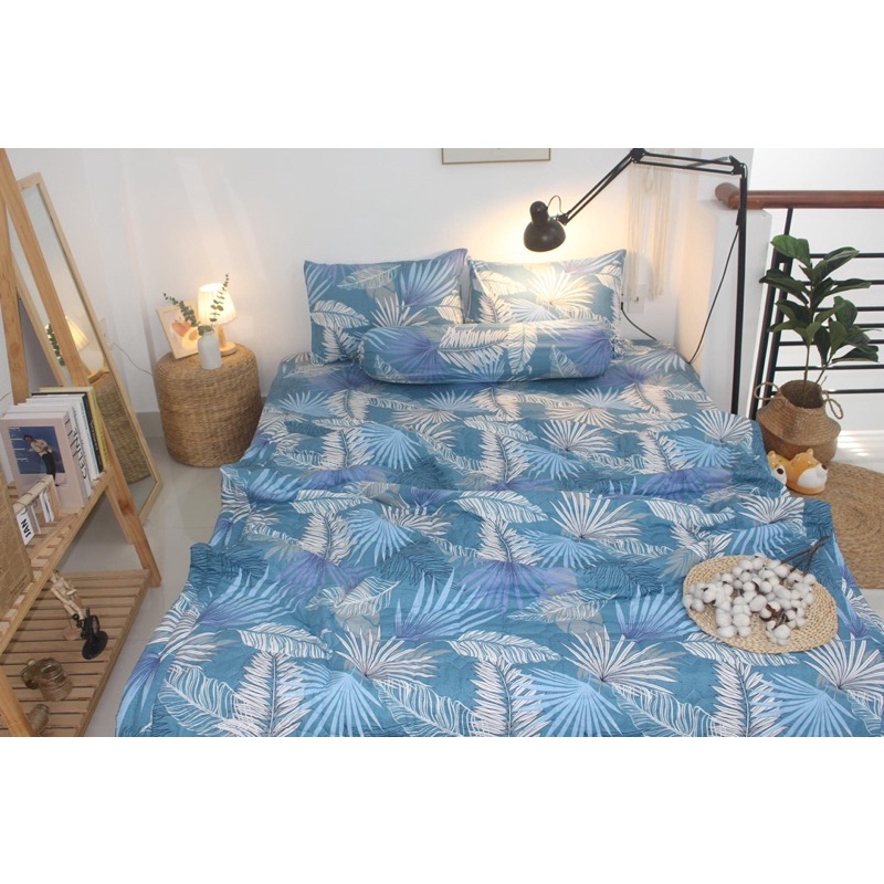 Drap cotton 100% , ga trải giường cao cấp chuẩn LOGO CTY mẫu Lá cọ xanh