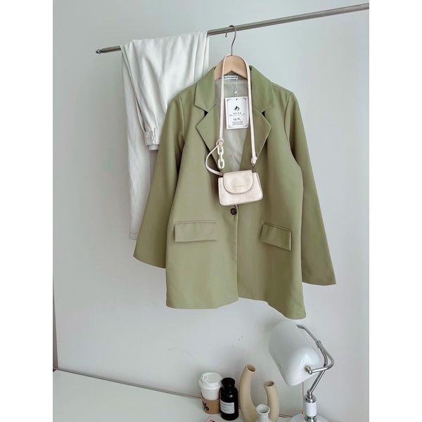 Áo vest blazer nữ 2 lớp dài tay màu xanh bơ hot trend Hàn Quốc khoác ngoài đẹp Rubyshop94