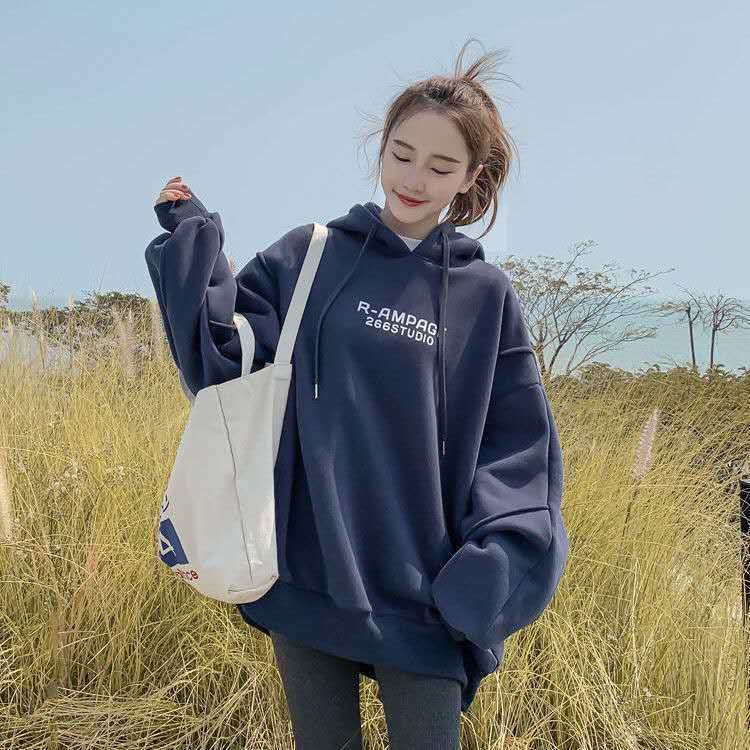 Mới Áo Hoodie Tay Dài Dáng Rộng Thời Trang Cho Nữ