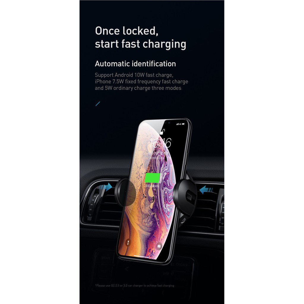 Giá đỡ sạc nhanh không dây Mcdodo Qi hồng ngoại thông minh gắn trên xe hơi dành cho IPHONE XS MAX SAMSUNG S9