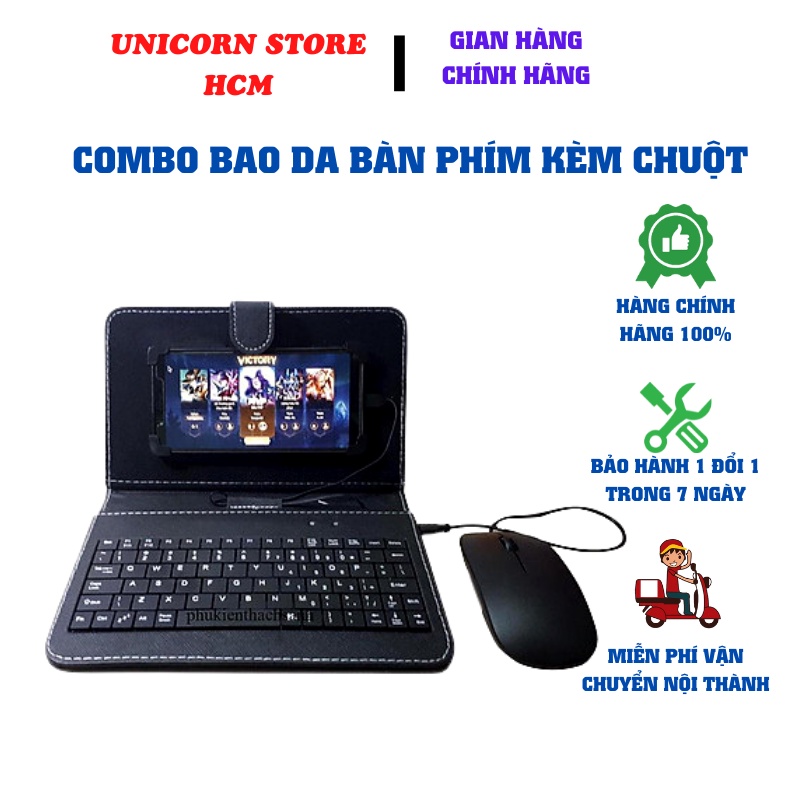 Bao da bàn phím kèm chuột, Bao da điện thoại có bbafn phím, Dễ kết nối, Phù hợp với dòng ANDROI, Bảo hành chính hãng