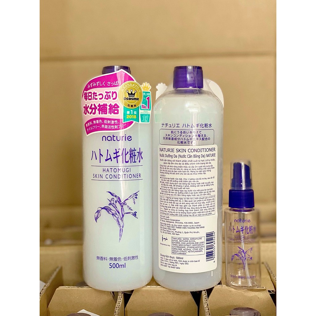 Nước Hoa Hồng Gạo dưỡng ẩm Naturie Hatomugi Nhật Bản chiết xuất từ hạt ý dĩ 500ml tặng chai chiết nhỏ