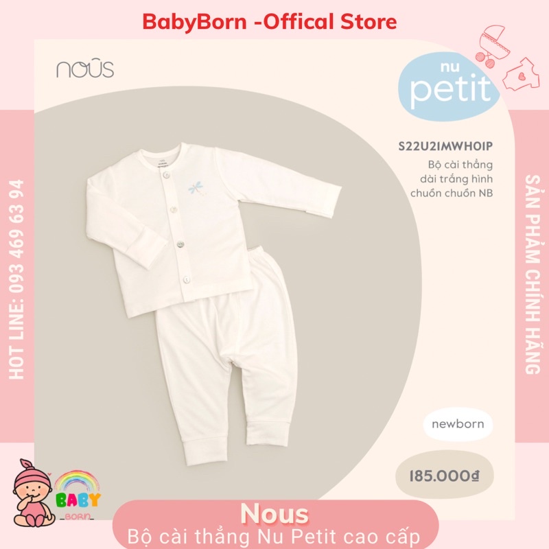 Nous - Bộ Sơ Sinh dài tay cúc giữa siêu mềm mịn, thun giãn W621
