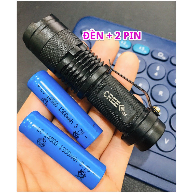 - Combo Đèn Pin Cree Q5, Pin 14500 3.7V, Sạc Pin & Giá Gắn Xe Đạp