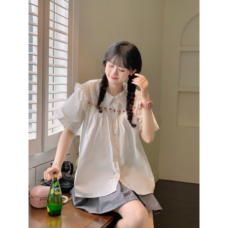 Áo Sơ Mi Tay Ngắn Thêu Họa Tiết Rừng Mới