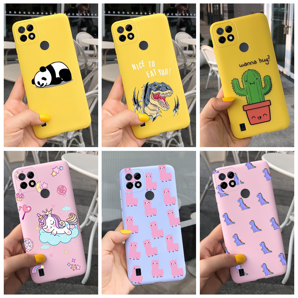 Ốp Điện Thoại Silicon Mềm Màu Kẹo Hình Xương Rồng / Khủng Long Dễ Thương Cho Realme C21 C21Y 2021