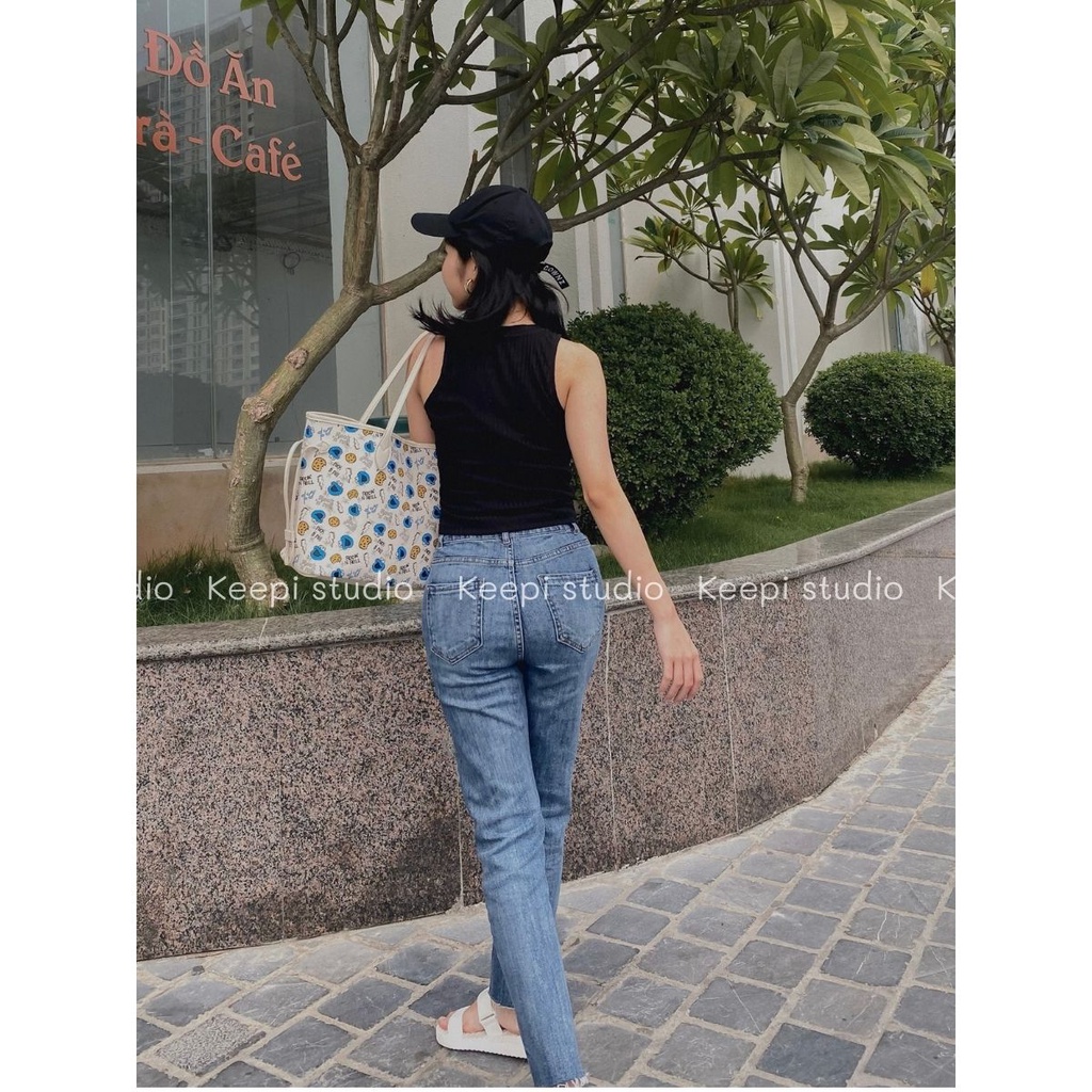 Quần Jean Nữ Bò Nữ Ống Đứng Cạp Lưng Cao Cắt Vạt Hàng Cao Cấp Co Giãn | BigBuy360 - bigbuy360.vn