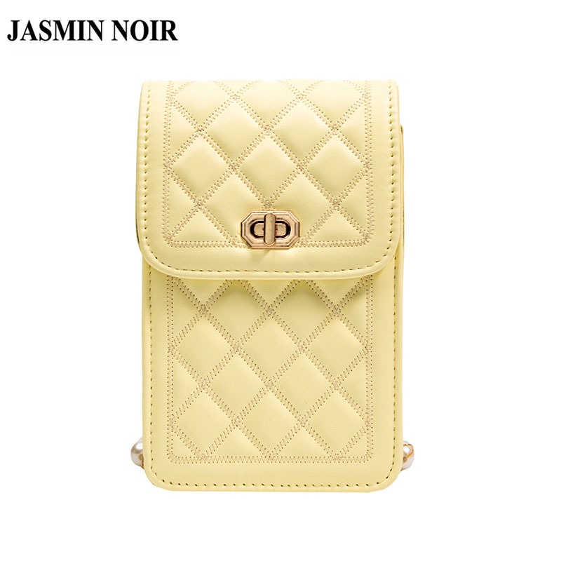 Túi Đeo JASMIN NOIR Chéo Đựng Điện Thoại Họa Tiết Kẻ Sọc Đính Ngọc Trai Dành Cho Nữ