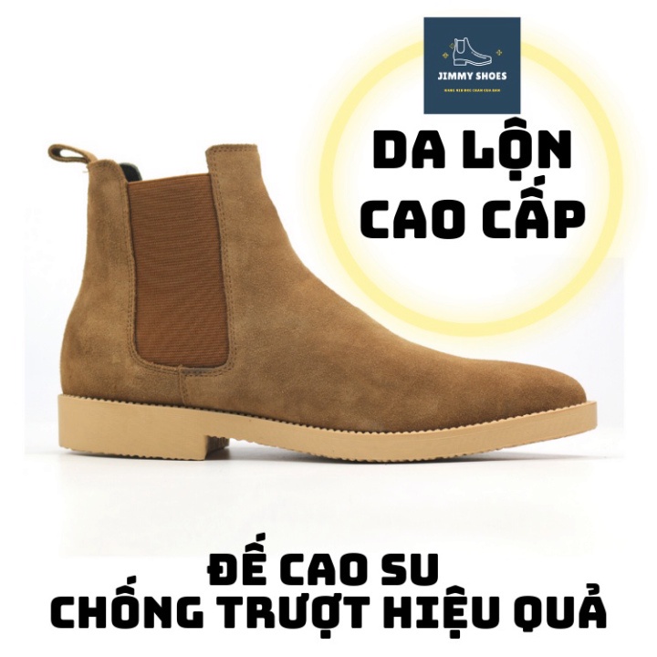 Giày thời trang nam cao cổ Chelsea boots da lộn màu nâu đế tăng 3.5cm chiều cao | BigBuy360 - bigbuy360.vn