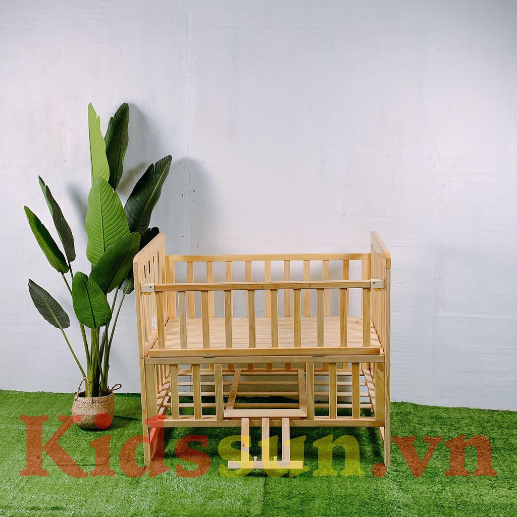 Giường Cũi 2 Tầng Trẻ Em KIDSSUN-Chất Liệu Gỗ Thông Trắng Nga-Có Giát Để Đồ-Kích Thước 60x100-An Toàn Cho Bé