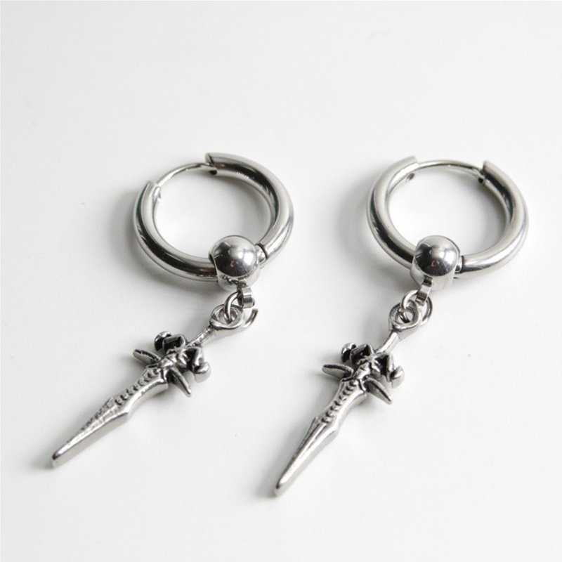 Khuyên Tai Tròn Bằng Thép Không Gỉ Mặt Thánh Giá Cho Nam Và Nữ