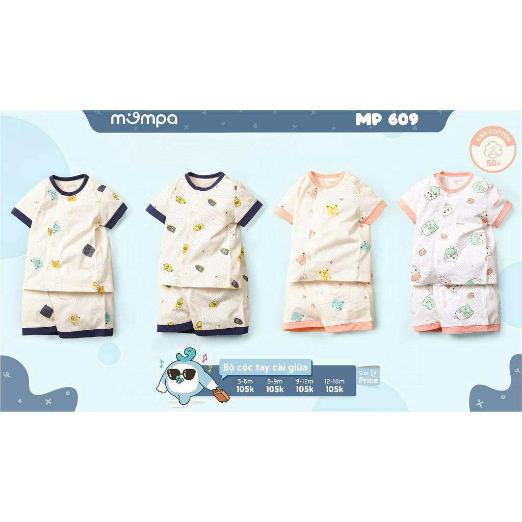 Bộ cộc tay quần đùi cài giữa họa tiết dễ thương Mompa