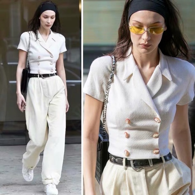 Áo croptop cổ vest Bella Hadid tqxk