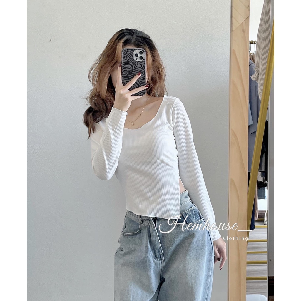 Áo Thun Dài Tay Nữ Ôm Body Xẻ Tà Trễ Vai JUNIDO A03