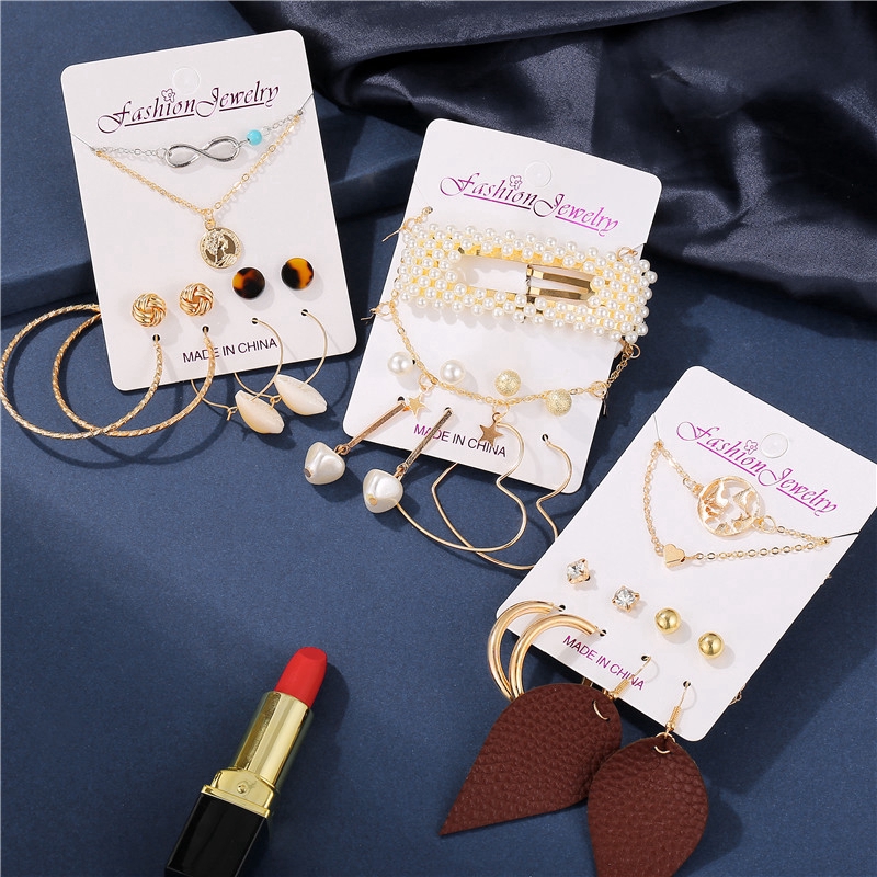 iF YOU Bộ Dây Chuyền + Khuyên Tai Và Kẹp Tóc Phong Cách Bohemian Thời Trang Dành Cho Nữ