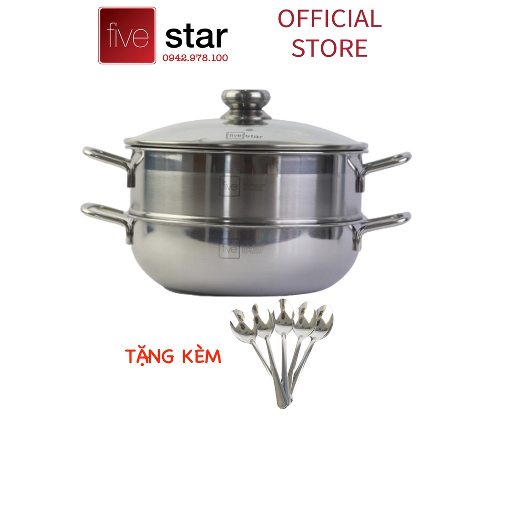 Nồi lẩu xửng hấp cao cấp FIVESTAR 3 đáy từ nắp kính 24cm / 26cm / 28cm , tặng 5 muỗng ăn