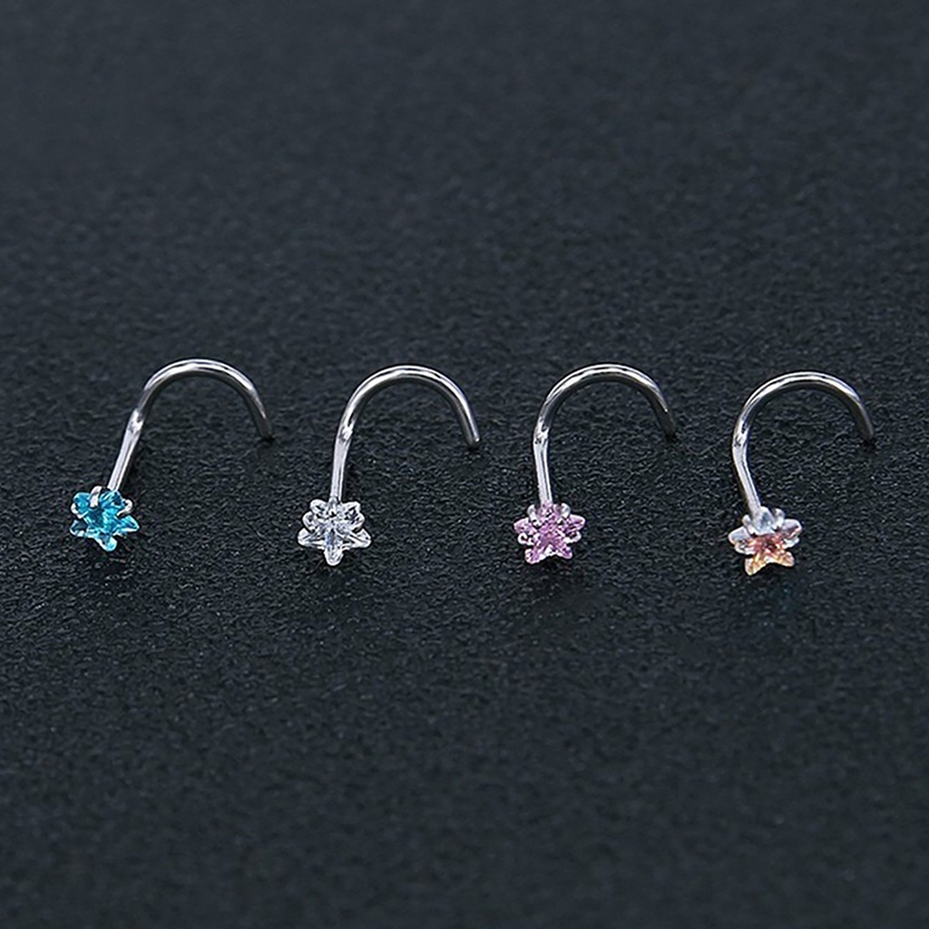 Bộ 3 Khuyên Mũi Bằng Thép Không Gỉ Đính Đá Zircon Hình Ngôi Sao / Trái Tim