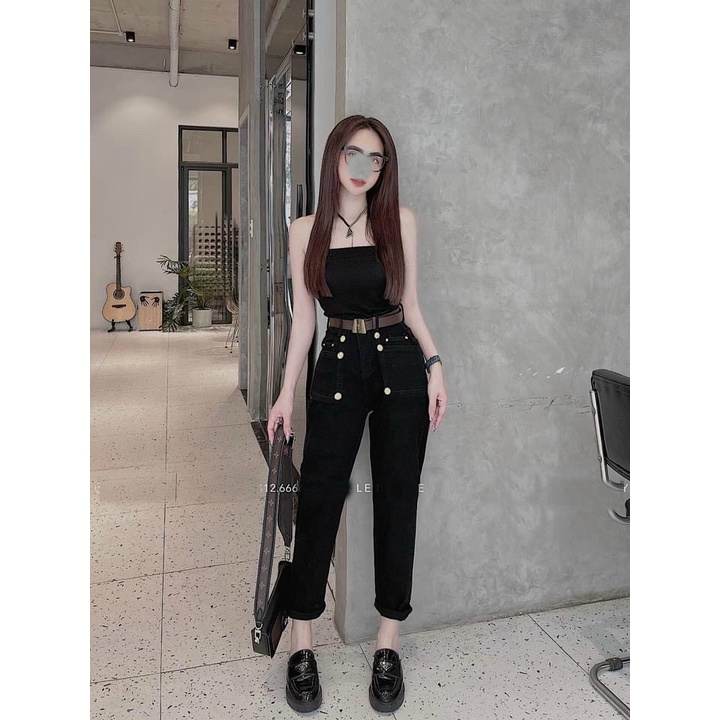 [BGZNL24] QUẦN JEANS NỮ BAGGY GIÃN 2 TÚI VUÔNG TRƯỚC 6 NÚT ĐEN XANH ĐẬM XỊN SÒ CỰC ĐỈNH SIÊU MỀM MỊN HADI.VN