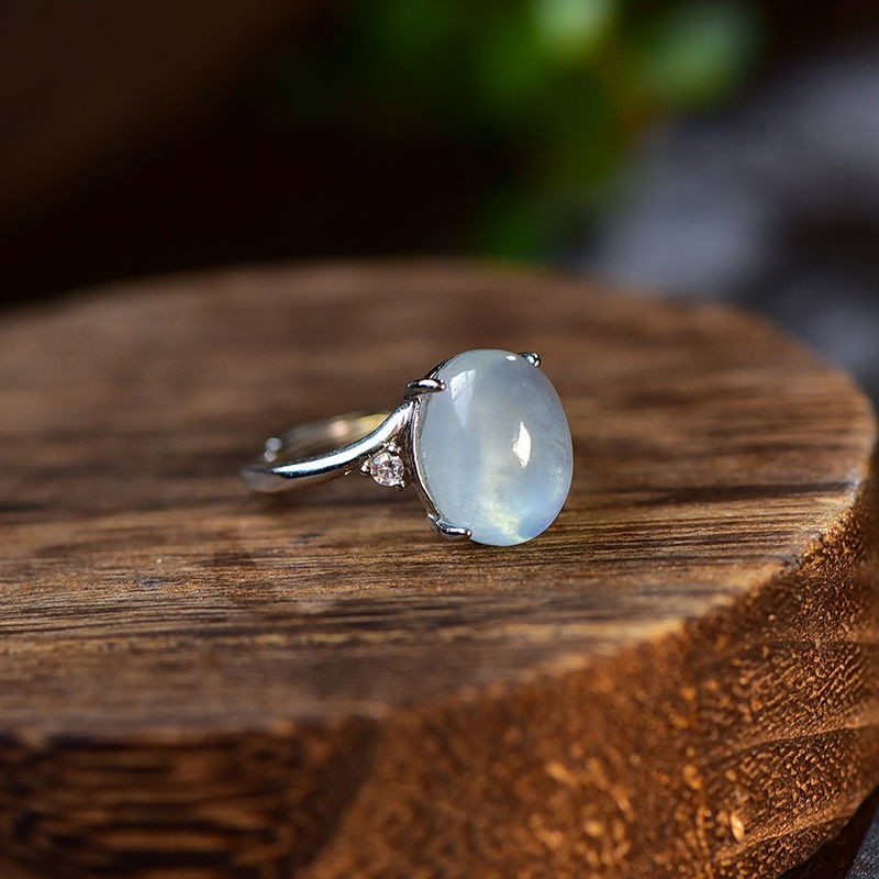 Nhẫn bạc S925 đính đá xanh biển tự nhiên thời trang nữ