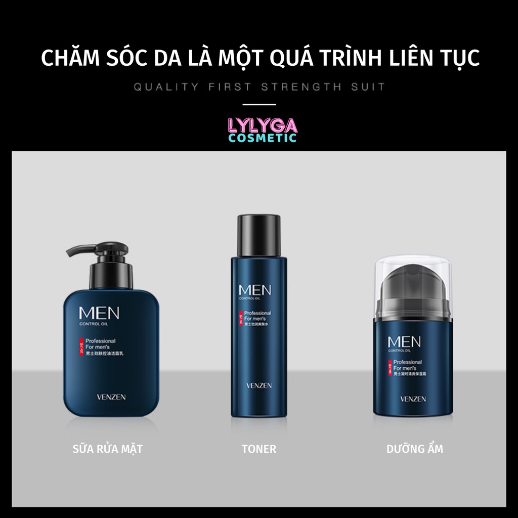 Sữa rửa mặt nam kiểm soát dầu VENZEN Bộ sản phẩm chăm sóc da dành cho nam giới nước hoa hồng toner kem dưỡng ẩm VZ01