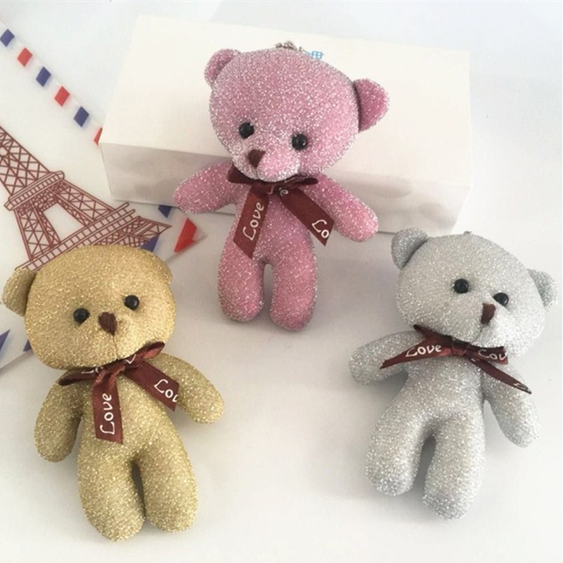 Gấu bông móc khóa teddy vải kim tuyến lấp lánh hàng cao cấp 11cm