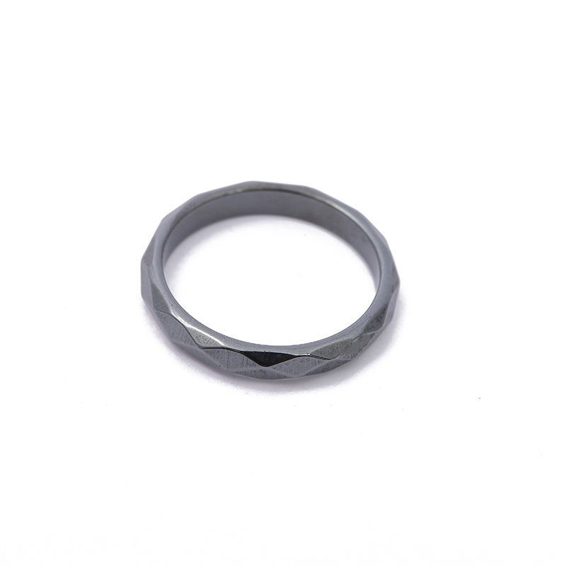 Nhẫn đá Hematite màu đen từ tính bản nhỏ trơn mịn thanh lịch dễ thương phù hợp làm quà tặng cho bạn bè/ bé gái/ nam nữ