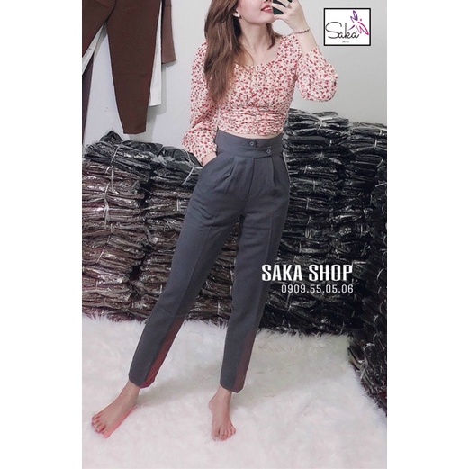 Quần tây baggy công sở nút lệch vati tuyết mưa