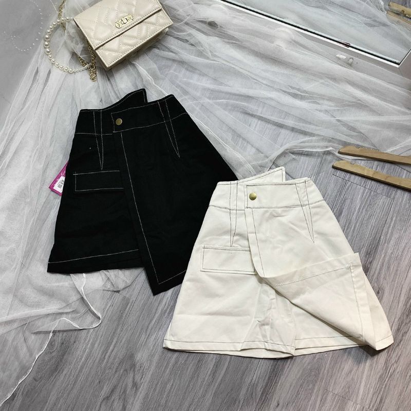 Váy đắp chéo chỉ nối cạp siêu cao