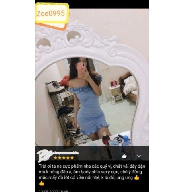 Đầm Trễ Vai Xanh pastel Bèo Body Sexy cực xịn 🍀Tie Dye Boutique 🌸