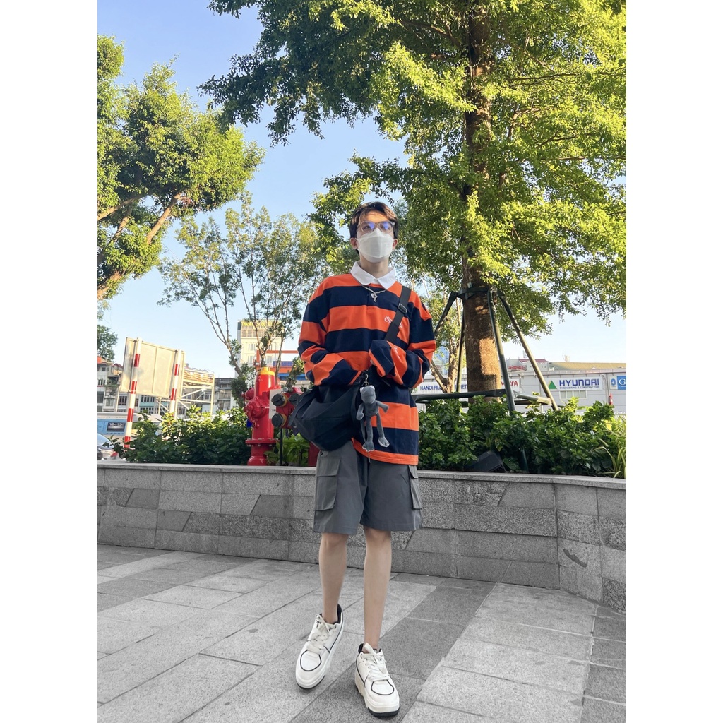 Áo polo kẻ dài tay MEANSTORE phông Unisex nam nữ tee oversize form rộng pull Ulzzang Hàn Quốc vải mềm 2727CJ