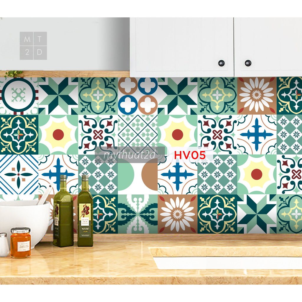 Decal Gạch Bông Mua 3 sét tặng 1 sét, dán bếp, tường, nhà tắm, kt 120x60cm/set