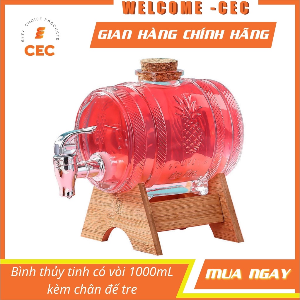 Bình thủy tinh có vòi 1 lít kèm chân đế tre siêu đẹp và sang trọng BN15 [CEC Store]