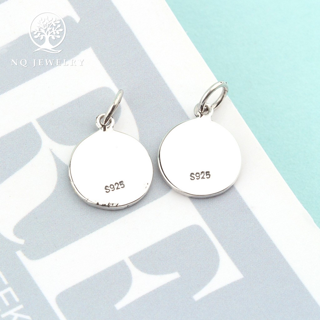 Charm bạc tròn khắc cỏ 3 lá treo - NQ Jewelry