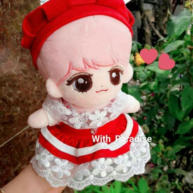 Set nón + váy đỏ cho doll 20 cm