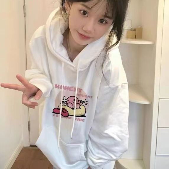 Áo Hoodie Nữ Tay Dài Dáng Rộng In Hình Ngôi Sao Kirby Dễ Thương