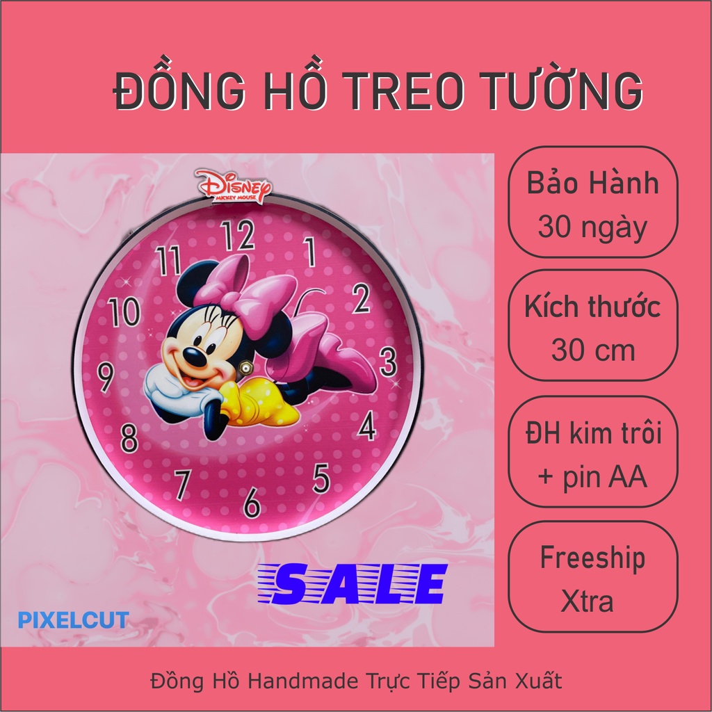 MICKEY HỒNG - Đồng hồ treo tường cho bé gái 30cm