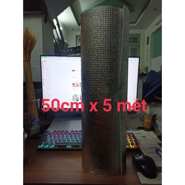 Xốp bạc cách nhiệt khổ 50cm x 5 mét (dày 3 ly), mút OPP 1 mặt bạc