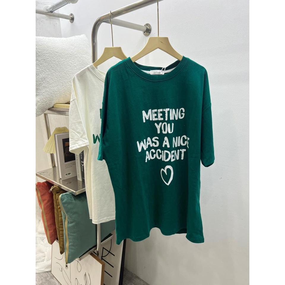 Áo Phông Tay Lỡ MEETING YOU Chất Coton Khô Siêu Hot 2 Màu Xanh Đen Freesize Nam Nữ Kiểu Dáng Hàn Quốc