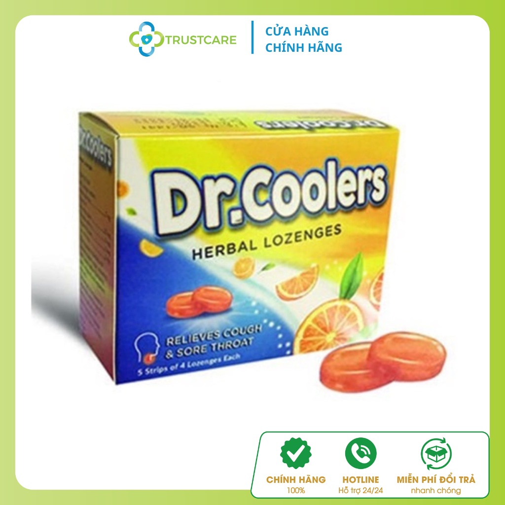 Viêm ngậm giảm ho Dr.Coolers, Giảm ho, Giảm đau rát họng, Thơm miệng - Hộp 20 viên - Trustcare