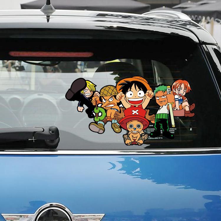 Miếng Dán Trang Trí Cửa Sổ Xe Hơi / Xe Máy Hình One Piece Luffy Zoro Vui Nhộn Chống Thấm Nước