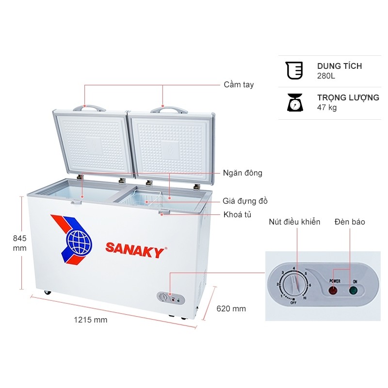 365A2 Tủ Đông Sanaky VH365A2 2 CÁNH,1 NGĂN ĐÔNG,270 LÍT
