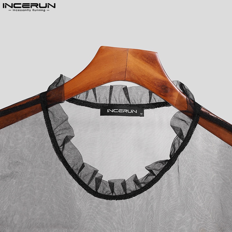 INCERUN Áo Tank Top Lưới Xuyên Thấu Hình Trái Tim Phong Cách Hippie Thời Trang Mùa Hè Cho Nam