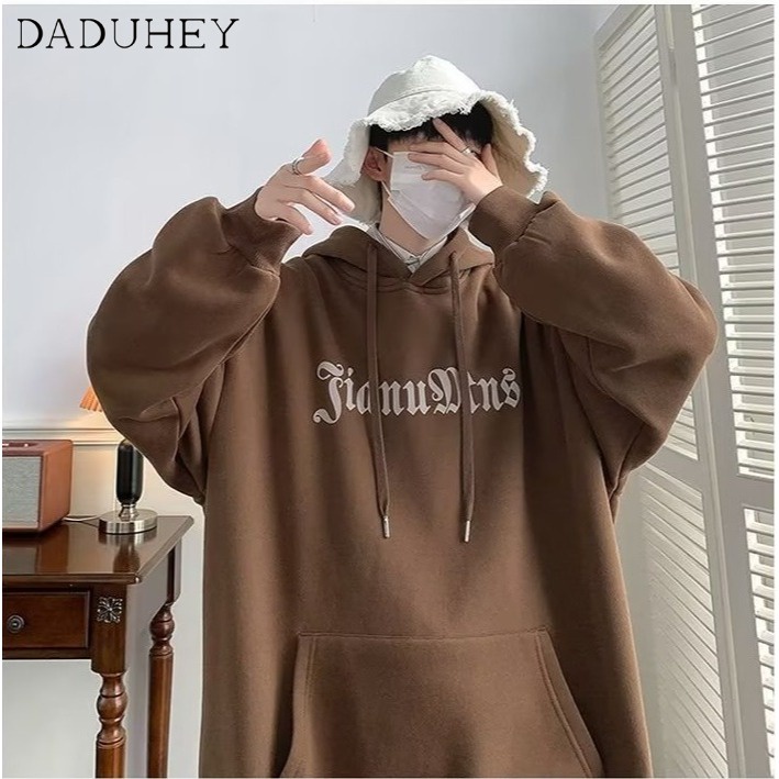 Áo hoodie dáng rộng có mũ trùm đầu in họa tiết phong cách thời trang Hong Kong mùa thu 2022 cho nam