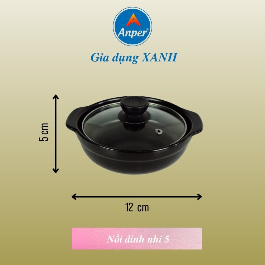 Nồi Đất Kho Quẹt Anper Lòng Cạn 160 ml Nắp Kính Tráng Men Chống Dính , Nồi Đất Hàn quốc , Kho Cá , Kho Thịt SỐ 5