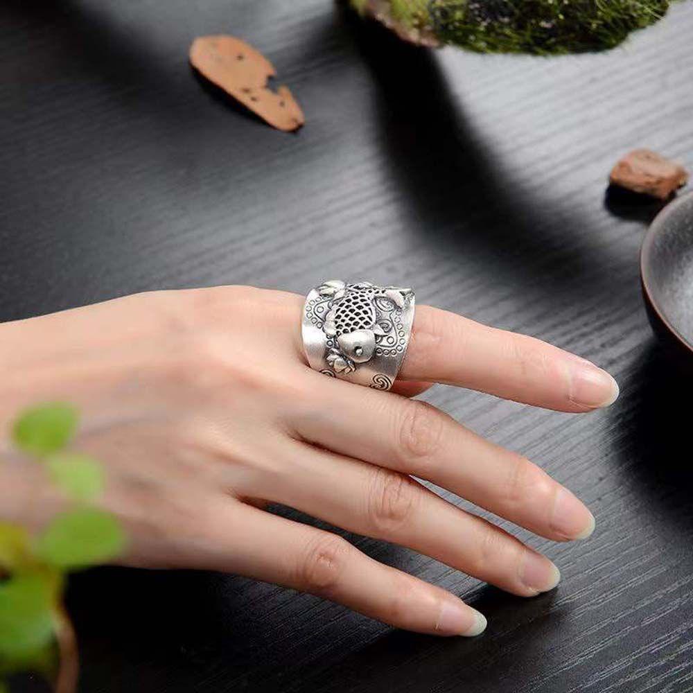 FORBETTER Nhẫn Hở Bản Rộng Khắc Hình Đồng Xu May Mắn Cho Nam Nữ
