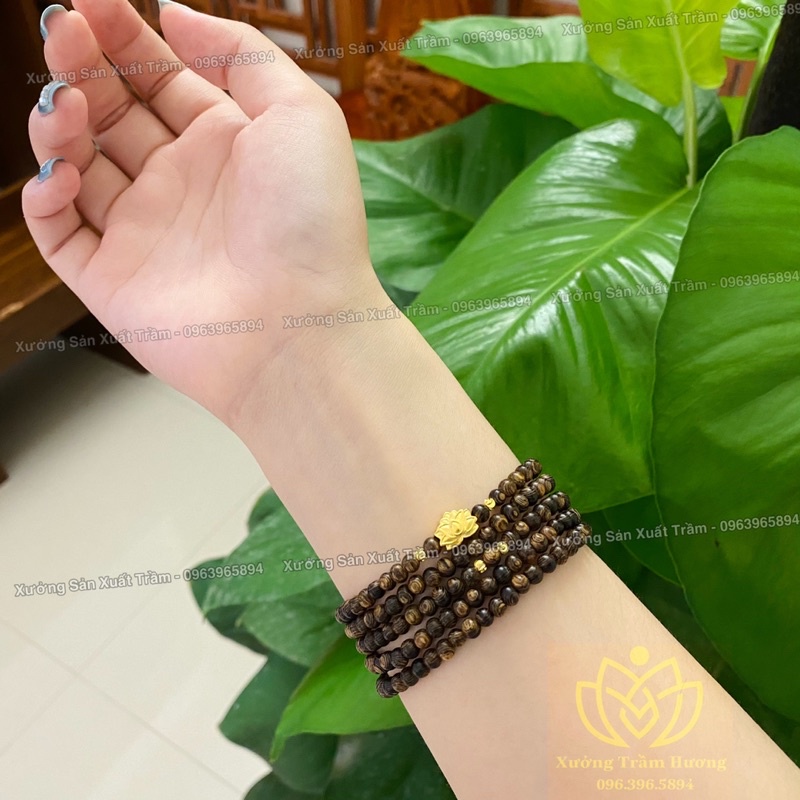 Trầm Hương Sánh Chìm 216 hạt size 4mm + charm Búp Sen + đá các mẫu - [Khách đặt]